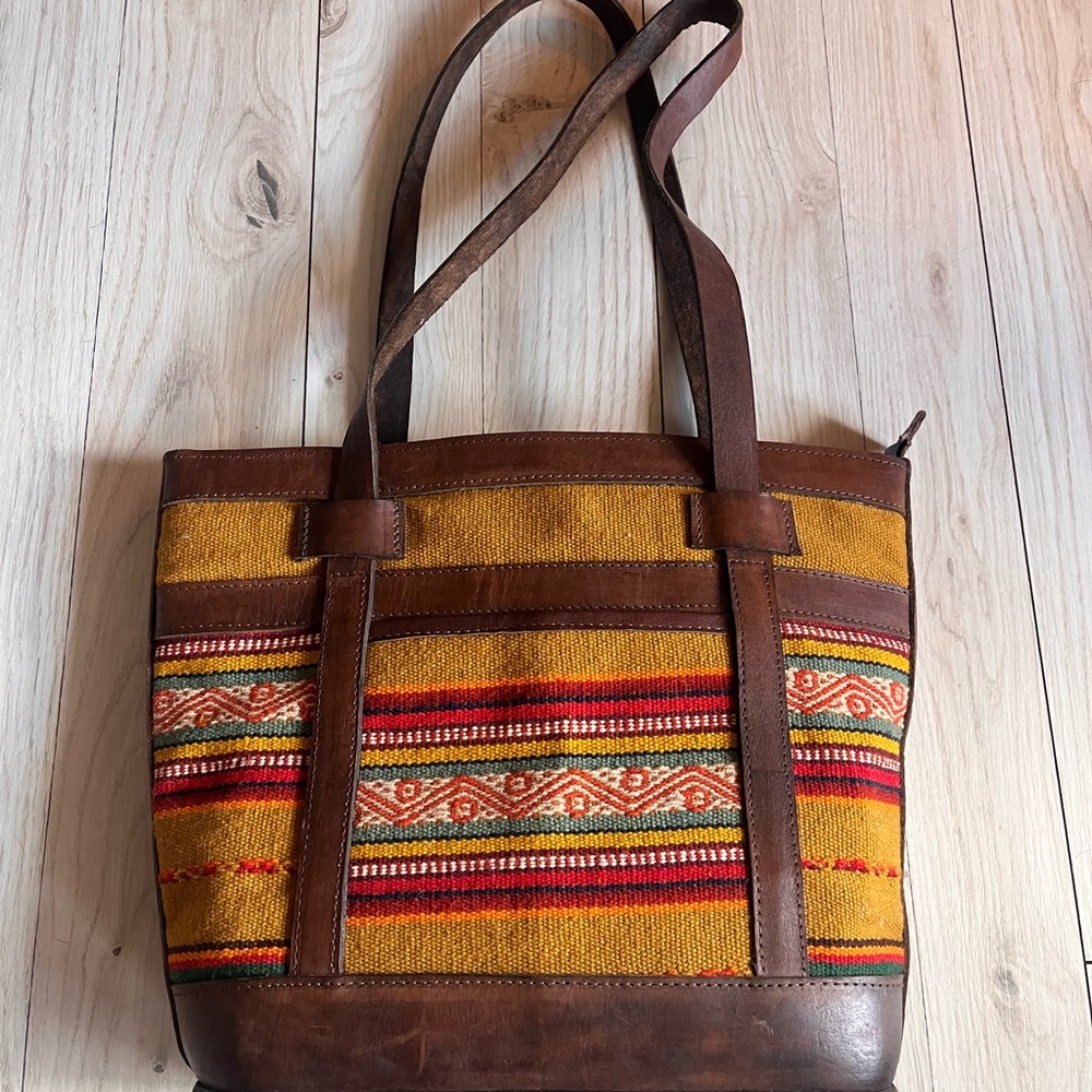 Brown and Yellow Patterned Tote Bag - Picture 1 of 4